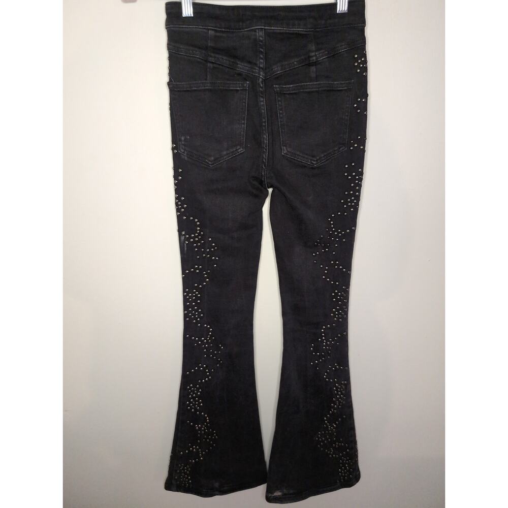 Free people love forever cowgirl studded embellished gray denim flare jeans 25 - Picture 7 of 13